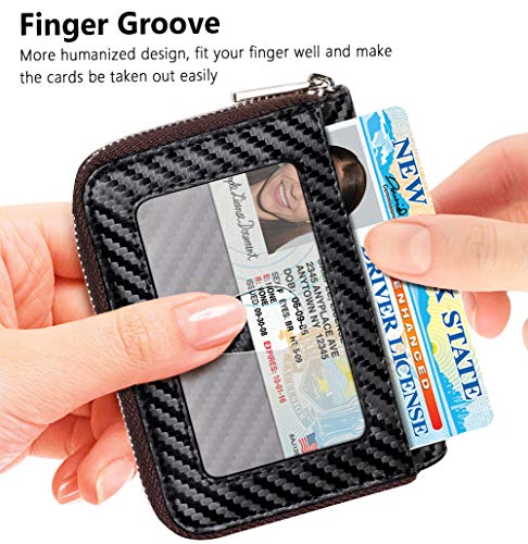 FurArt Zipper Wallet Women, RFID Blocking Credit Card Wallet, Business Card Holder, Compact Size KeyChain Wallet - color: Carbon Fiber Black