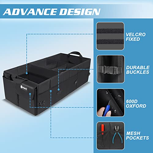 Sposuit Trunk Organizer with Insulated Leakproof Cooler Bag, 98L Collapsible Car Storage Large Trunk Organizer for Car SUV Van with Removable Dividers & Adjustable Securing Straps - color: Black, size: XX-Large with Cooler