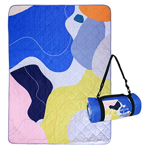 Exclusivo Mezcla Extra Large Waterproof Picnic Blankets 3 Layer, Sandproof and Foldable Outdoor Blanket for Beach Camping, Park and Travel - color: Abstract Yellow