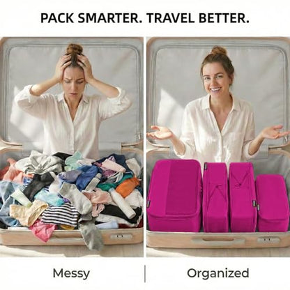 4 Piece Compression Packing Cubes for 3–7 Day Travel, Space Saving Travel Organizers with Breathable Mesh, Double-Zipper Packing Cubes for Carry-On & Suitcases (Red) - color: Red