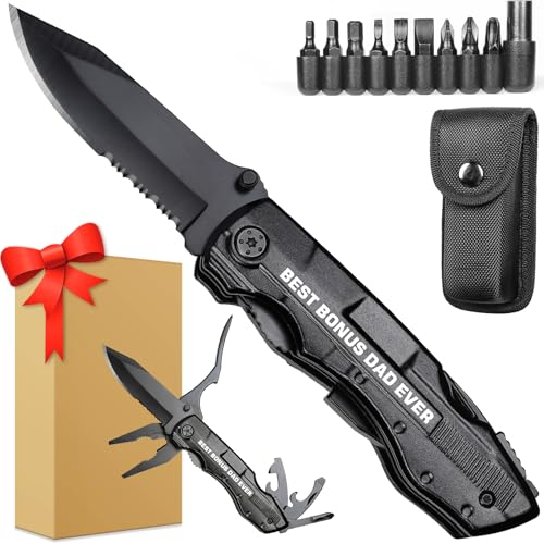 Bonus Dad Gifts, Multitool Knife, Bonus Dad Christmas Practical Gifts, Bonus-Dad Fathers Day Birthday Gift, Gift for Camping, Hiking, Fishing, 20 in 1 Multitool - style: BONUS DAD GIFTS