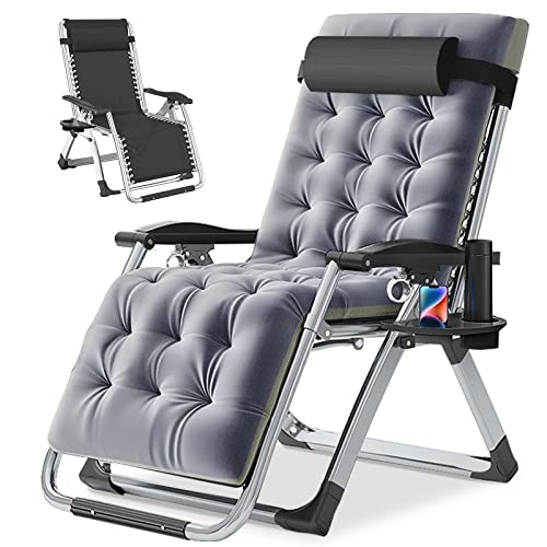 NAIZEA Padded Zero Gravity Chair, Folding Outdoor Lounge Chairs, Adjustable Reclining Camping Chairs with Cup Holder, Ergonomic Patio Lawn Chair for Balcony Beach Deck Yard - color: Grey, style: Zero Gravity Chair