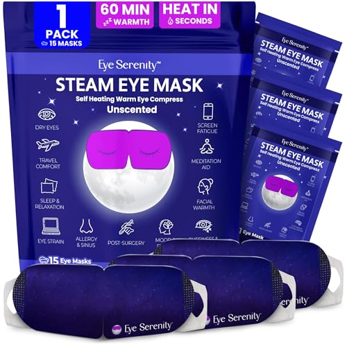 Eye Serenity Steam Eye Mask, Heated Eye Mask, Self Heating Warm Compress for Dry Eyes, Fast Relief for Stye, Puffy Sensitive Eyes, Moist Heat, Gift for Women and Men - Unscented - color: Steam Eye Mask 15 Pack, size: 15 Eye Masks