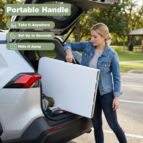 Folding Table 6ft, Heavy-Duty 500lbs Weight Capacity Foldable Table with HDPE Top & Steel Legs, Portable 6 Foot Picnic Table for Indoor Outdoor Parties, Camping, Event