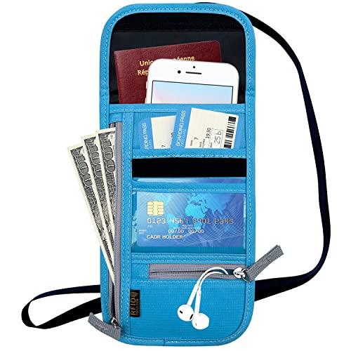 Travel Neck Wallet, RFID Blocking Passport Holder with Adjustable Neck Strap for Men and Women to Keep Cash, Credit Cards and Travel Documents Safe - Blue - color: Blue
