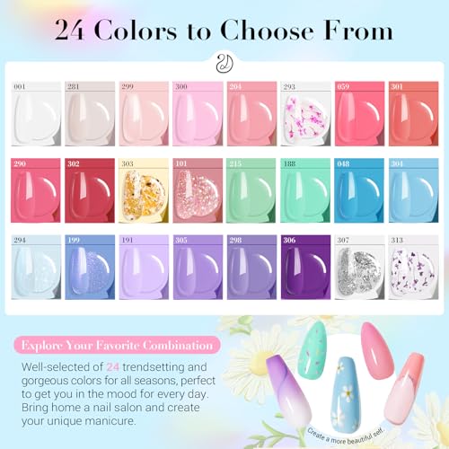 AzureBeauty Dip Powder Nail Kit with Electric Nail Drill 24 Colors Spring Summer Macarons Purple Pink Nail Starter Kit with Dip Liquids Base Top Coat Activator Portable French Art Essential Easter Set - color: Macaron Pastel Pink Purple