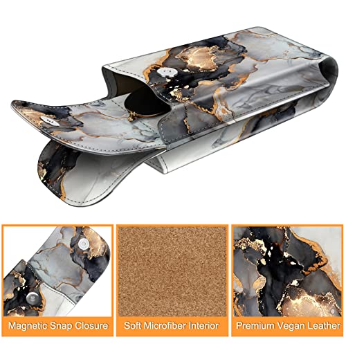 FINTIE Double Glasses Case with Carabiner Hook, Portable Vegan Leather Eyeglass Case Anti-scratch Sunglasses Pouch - color: Cloudy Marble