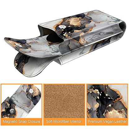 FINTIE Double Glasses Case with Carabiner Hook, Portable Vegan Leather Eyeglass Case Anti-scratch Sunglasses Pouch - color: Cloudy Marble