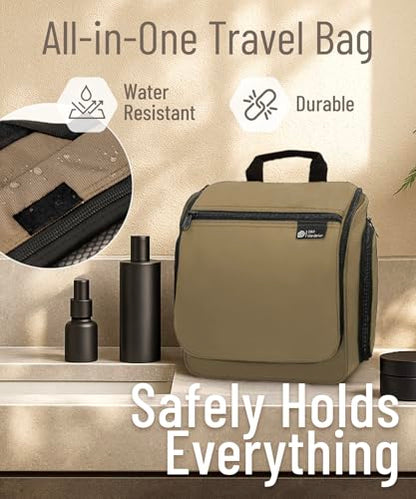 D&D Wanderlust D&D Hanging Travel Toiletry Bag for Men and Women – Cosmetics, Makeup and Toiletries Organizer Kit with 10 Compartments - color: Brown and Black
