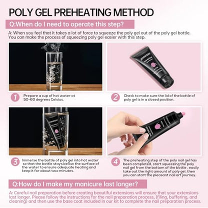 JEWHITENY Poly Extension Gel Nail Kit 14 PCS Poly Gel Kit with Slip Solution and Mini Lamp Nail Art Design Beginner - color: A03