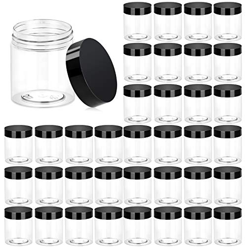 Eternal Moment 36 Pack 3 OZ Plastic Jars Round Clear Cosmetic Container Jars with Lids, Perfect for Lotion, Cream, Ointments, Makeup, Eye Shadow, Rhinestone, Samples, Pot, Travel Storage - color: Black Lid, size: 3 Ounce