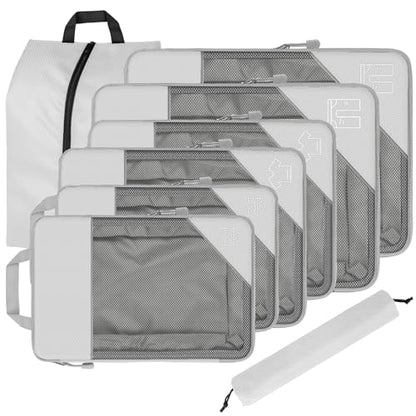8 Set Compression Packing Cubes for Travel, Expandable Luggage Organizer with Shoe Bag & Laundry Bag - Lightweight Suitcase & Backpack Travel Essentials (Beige) - color: Beige