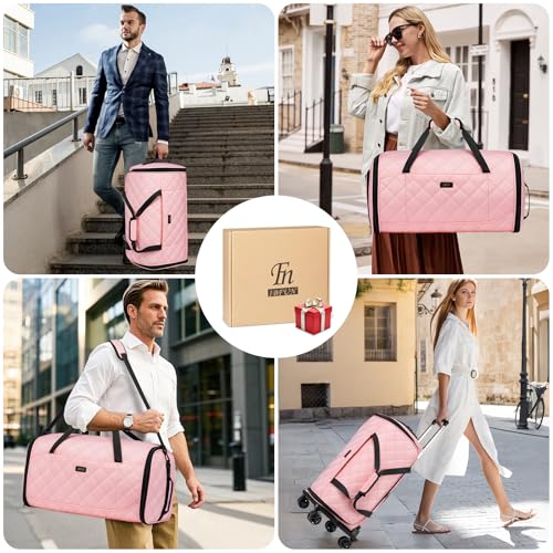 Rolling Garment Bags for Travel - Carry on Convertible Garment Duffle Bags with Wheels for Men Women, 4 in 1 Large Travel Duffel Bags with Shoes Compartment Hanging Suit Dress Weekender Bag 4pcs Set - color: Pink