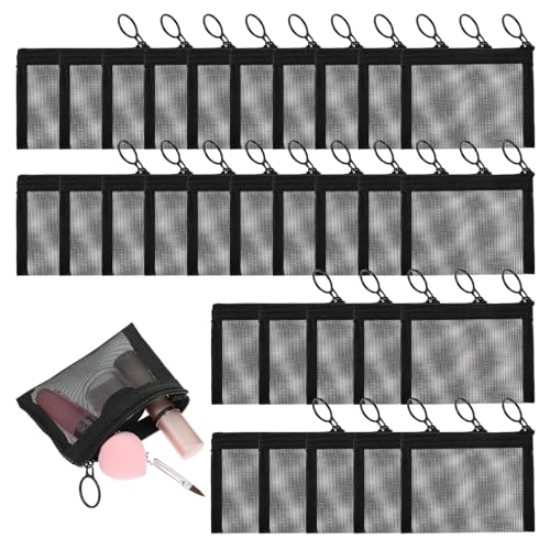 30 Pieces Mini Zipper Mesh Bags Nylon Small Zipper Pouch Mini Pouch Portable Beauty Purse Mesh Coin Purse for Travel Home Keychain Holder Makeup Cosmetic Storage(4 x 3 Inches,Black)