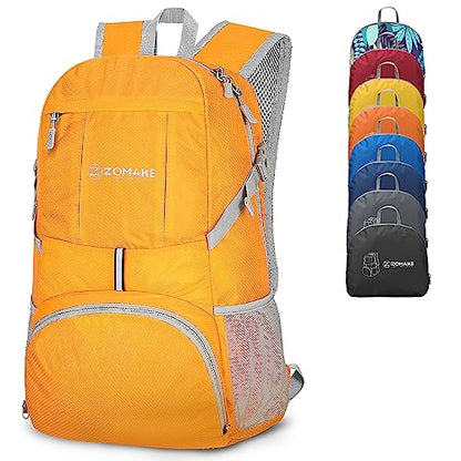 ZOMAKE Lightweight Packable Backpack 35L, Light Foldable Backpacks Water Resistant Collapsible Hiking Bag, Compact Folding Day Pack for Travel Camping(Yellow) - color: Yellow
