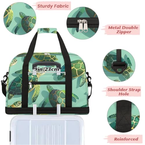 Travel Duffel Bag Turtles Ocean Animal Weekender Bag with Shoe Compartment Foldable Overnight Bags for Travel Sports Lightweight Gym Bags for Men Women - color: Turtles Ocean Animal