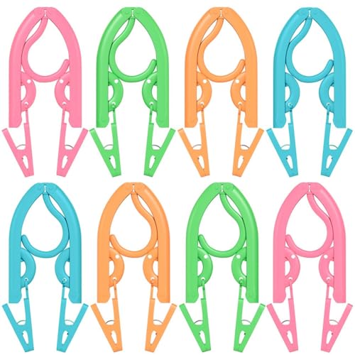 Travel Hangers 8 Portable Foldable Travel Hanger Organizer, Plastic Cruise Essentials Clothes Drying Rack Folding Hangers for Camping Flying RV Europe Vacation Essentials Suitcase, Multicolor - color: Travel Hangers – With Clips, size: 8 Pack