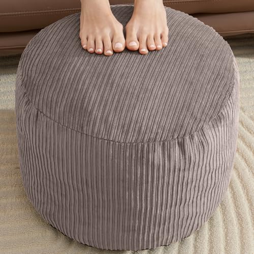 WSOFRLAC Pouf Ottoman Foot Stools with Foam Small Ottoman for Living Room Corduroy Ottomans Pouf 26x18in Foot Rest for Chair Brown Hassocks and Ottomans - color: Brown, size: 26"D x 26"W x 18"H
