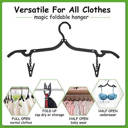 Folding Travel Hangers Foldable with Clips Folding Clothes Hangers Portable Foldable Hangers Collapsible Coat Hanger Travel Drying Rack for Clothes (Black, 12 Pieces) - color: Black