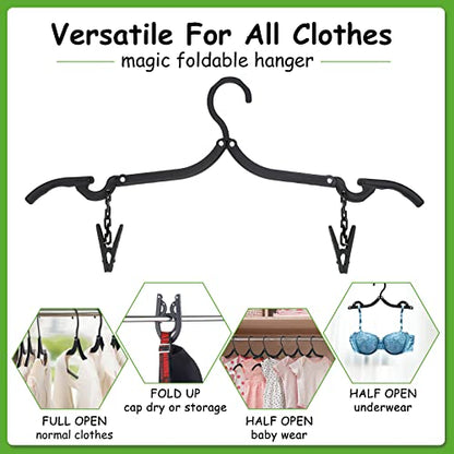 Folding Travel Hangers Foldable with Clips Folding Clothes Hangers Portable Foldable Hangers Collapsible Coat Hanger Travel Drying Rack for Clothes (Black, 12 Pieces) - color: Black