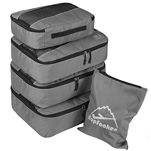 5 Set Packing Cubes for Travel Large Suitcase Luggage Organizer Bags Travel Accessories Vacation 4 Cubes 1 Laundry Pouch Bag - color: Gray