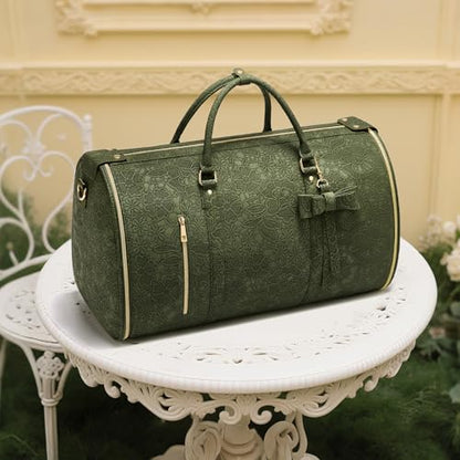 Garment Duffle Bag for Travel, 2-in-1 Foldable Carry On Garment Bag with Shoe Compartment & Toiletry Pocket, Convertible Weekender Bags for Women Business Travel, Vacation, Party, Deep Green - color: Deep Green