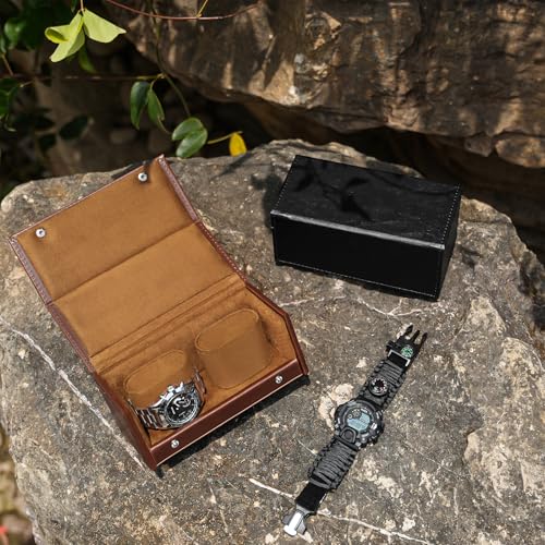 ProCase Watch Travel Case for Men & Women, 2 Slot Travel Watch Case with Soft Velvet Lining, Shockproof Watch Box Organizer, Fathers Day Gift, Birthday Valentines Gifts for Women -Chocolate