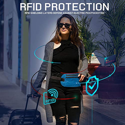 Money Belt For Travel – RFID Blocking Waist Pouch Passport Holder Wallet Belt – Waterproof Hidden Travel Fanny Pack For Men & Women – Secure, Lightweight, Adjustable Strap – Blue - color: blue