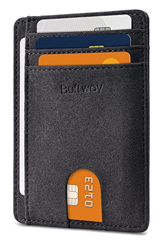 Buffway Slim Minimalist Front Pocket RFID Blocking Leather Wallets for Men and Women - At Sahara Carbon Black - color: At Sahara Carbon Black