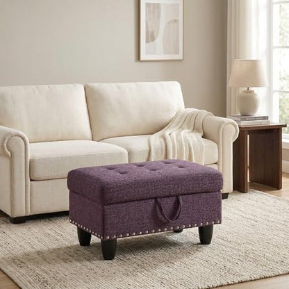 28.5 Inch Storage Ottoman Bench, Upholstered Ottoman with Hidden Storagefor Bedroom Living Room, End of Bed Foot Rest Stool, Purple - color: Purple