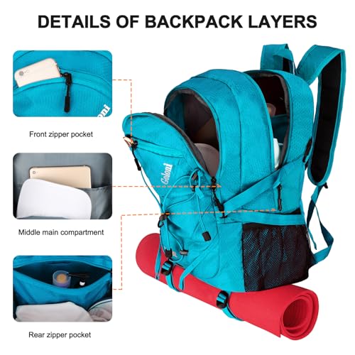 Goloni 45L Hiking Backpack Lightweight Foldable, Waterproof Camping Backpack with Rain Cover & Hiking Pole Mat Carrying System, Ergonomic Water Resistant Daypack for Trekking Travel Men Women Blue - color: Blue