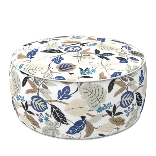 LVTXIII Outdoor Inflatable Ottoman, 21"x21"x9" Patio Fade-Resistant Footrest Stool with Handle, Portable Round Ottoman Pouf for Patio Garden, Camping or Home Use, Breeze Leaves Beige - color: Breeze Leaves Beige, size: 21"D x 21"W x 9"H