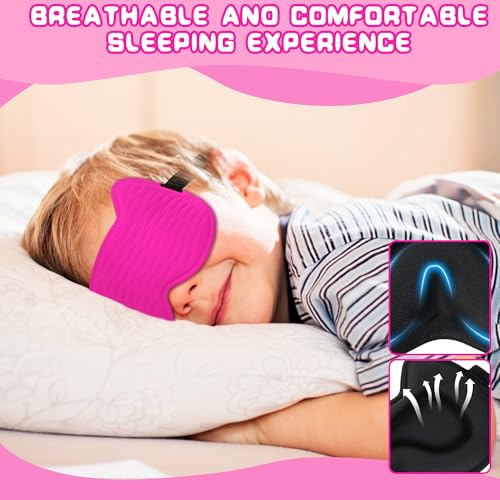 Kids Sleep Mask Eye Mask: 3D Contoured Cup Sleeping Masks, Blindfold with Adjustable Strap, Kids Eye Cover for Boys, Girls, Teens, Pressure-Free with Memory Foam Face Mask for Sleeping (Rose Red) - color: Rose Red