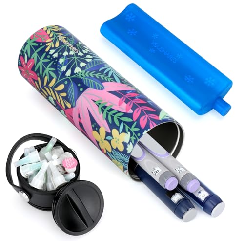 YOUSHARES Insulin Cooler Travel Case - 48H Non-Electric Cooling Bottle with TSA Approved Ice Pack, Diabetic Medication Pen Vials Refrigerator, Medical Carry Case Portable for GLP-1 Pens - color: Rain Forest