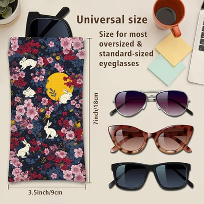 Eyeglasses Sunglasses Case PU Soft Squeeze Top Glasses Pouch for Women Men,Floral Pattern Portable Anti Scratch - color: Blue and Pink