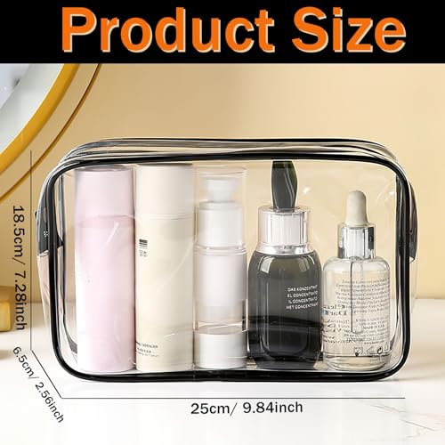 6 Pieces Clear Cosmetics Bag Bulk, TSA Approved Toiletry Bag for Travel, PVC Zippered Clear Pouch Cosmetic Makeup Bag Waterproof Vinyl Plastic Organizer Case for Vacation Bathroom (Large) - color: 6 Large Black