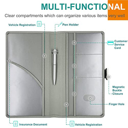 RSAquar Car Registration & Insurance Holder - Leather Glove Box Organizer, Cool Accessories for ID, Driver's License Cards & Essential Documents, Men & Women, Gray - color: Gray