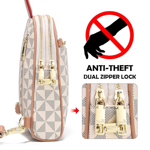 INICAT RFID Blocking Sling Bag, Anti Theft Crossbody Bag for Women Compact Travel Purses Leather - color: White Blue Checked Ii