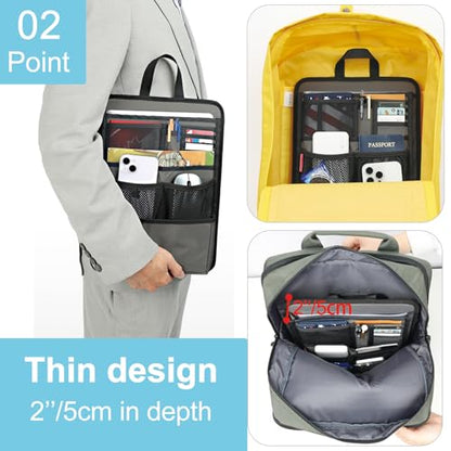 Stiff Backpack Insert Organizer for Men Women Bag In Bag,Thin Water-repellent Nylon 13.7''x10.2''x2''-Gray - color: Gray