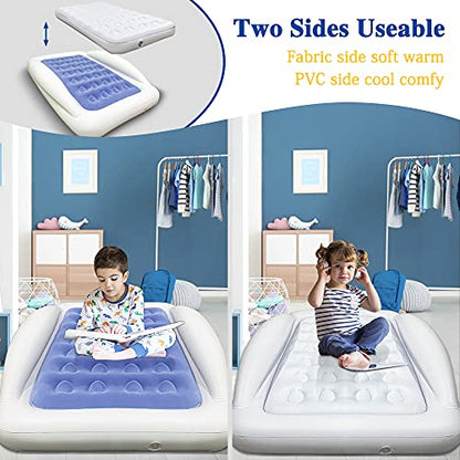 Inflatable Kids Travel Bed Toddler Air Mattress Set,Portable Blow Up Mattress Sleeping Bed Cot with Bed Rails and Electric Pump Ideal for Road Trip - color: Blue