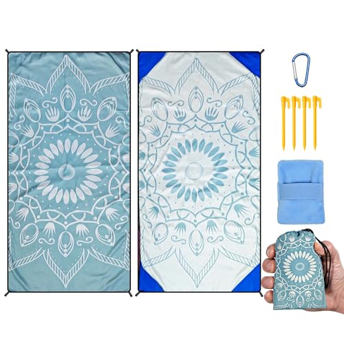 AISPARKY Pocket Beach Blanket Waterproof Sandproof Compact Picnic Mat with Sand Remover, Portable Outdoor Mat for Camping Hiking Travel Festival - color: Mandala Blue, size: 39" X 79"