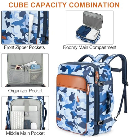 Lumesner Carry on Travel Backpacks, Extra Large 40L Flight Approved for Men & Women,Expandable Suitcase backpack (Camouflage Blue(Backpack With 4 Packing Cubes)) - color: Camouflage Blue
