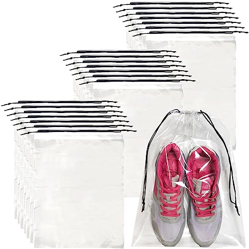 50 Pcs Shoe Bags for Travel,Large Transparent Travel Shoe Bags for Packing,Clear Plastic Drawstring Bags Shoe Dust Bags,Portable Shoes Organizers Pouch with Rope for Men and Women - size: 50