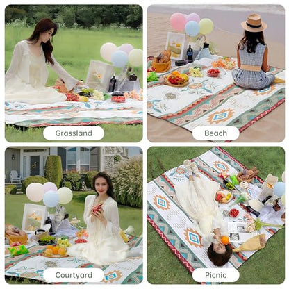77.56"×77.56" Large Picnic Blankets Waterproof Picnic Mat Foldable Picnic Blanket for 4 to 6 Adults 3-Layer Outdoor Blanket for Camping, Park, Beach, Grass