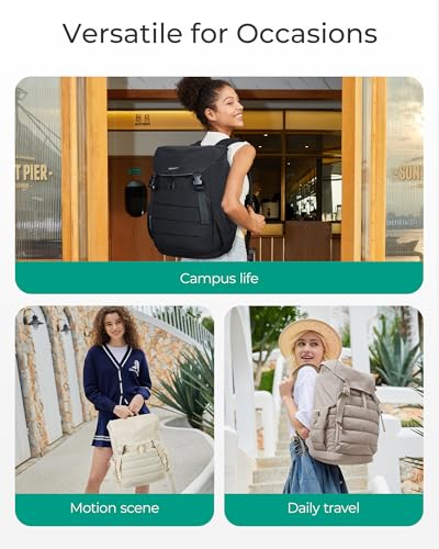 BAGSMART College Laptop Backpack, Large Opening Travel Backpack for Women, Outdoor Backpack for 15.6 Inch Laptop, Beige - color: Beige