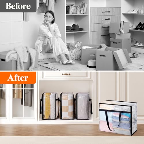 Lifewit 6 Pack Clear Blanket Storage Bags, Foldable Plastic Clothes Organizer with Zipper, Closet Organization Containers and Moving Bag for Comforter, Bedding, Duvet, 40L