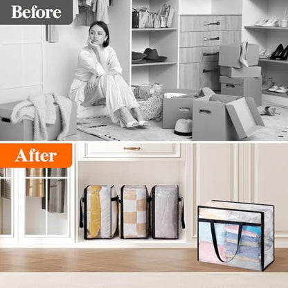 Lifewit 6 Pack Clear Blanket Storage Bags, Foldable Plastic Clothes Organizer with Zipper, Closet Organization Containers and Moving Bag for Comforter, Bedding, Duvet, 40L