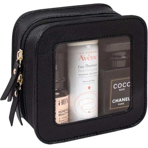 LETGO Small Clear Makeup Bag for Purse Travel Cosmetic Case Transparent Toiletry Bag with Zipper, Portable Make Up Organizer Traveling Compact Car Bag for Essentials (Black, Mini) - color: Black, size: Mini