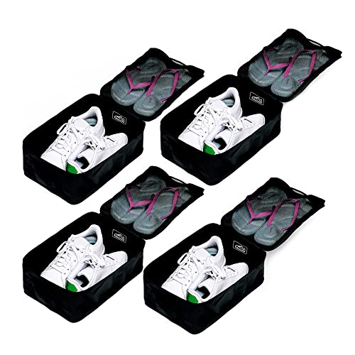 Travel Shoe Bags, Foldable Waterproof Shoe Pouches Organizer-Double Layer (4 Black Shoe Bags) - color: Black, size: 4 Packs