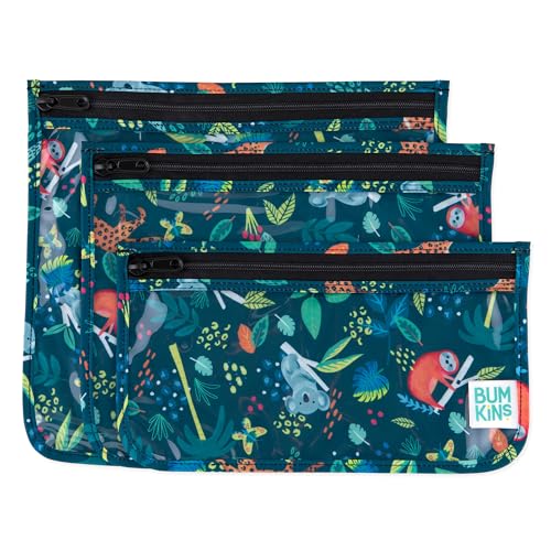 Bumkins Travel Bag, Toiletry, Baby, TSA Approved Pouch, Zip Bag, Quart Size Compliant, Clear-Sided, Diaper Bag Organization, Makeup, Accessories, Set of 3 - color: C2 Jungle, style: Bumkins